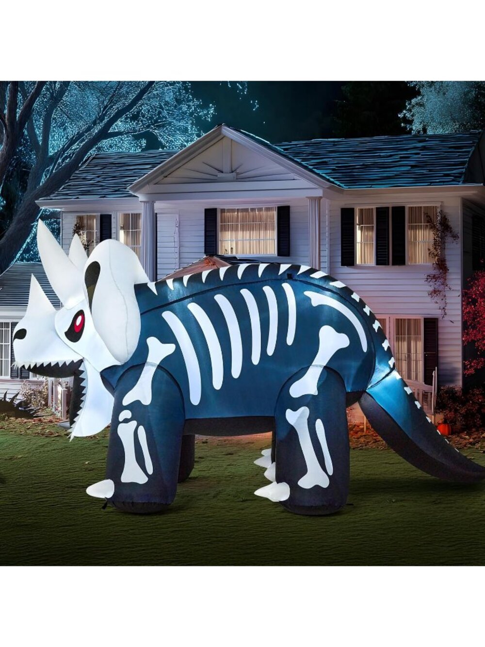 🎃8 FT Long Halloween Inflatables Blow Up Skeleton Dinosaur with Built-in LEDs